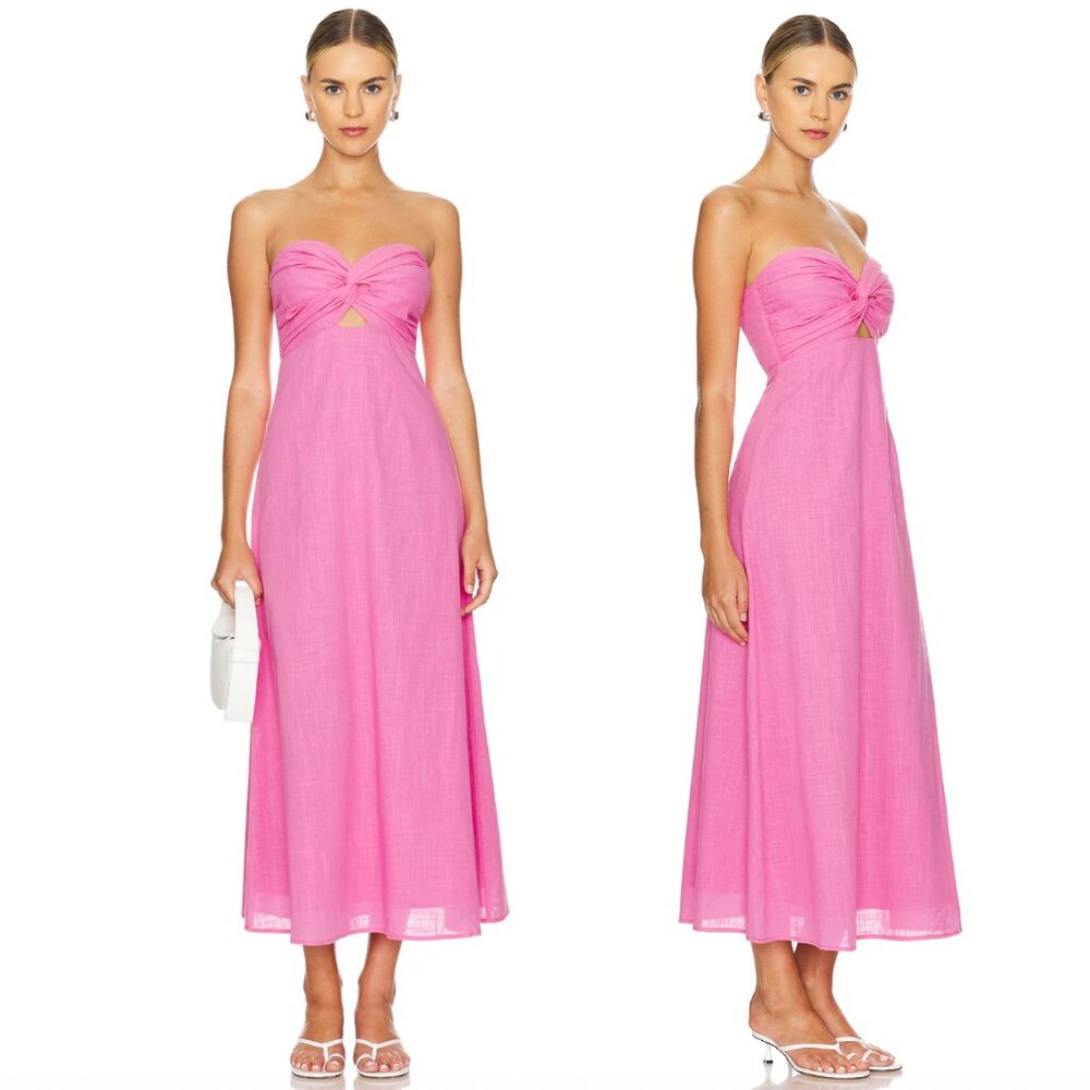 NEW SNDYS x REVOLVE Lilly Maxi Dress in Pink Strapless Cotton Linen Midi